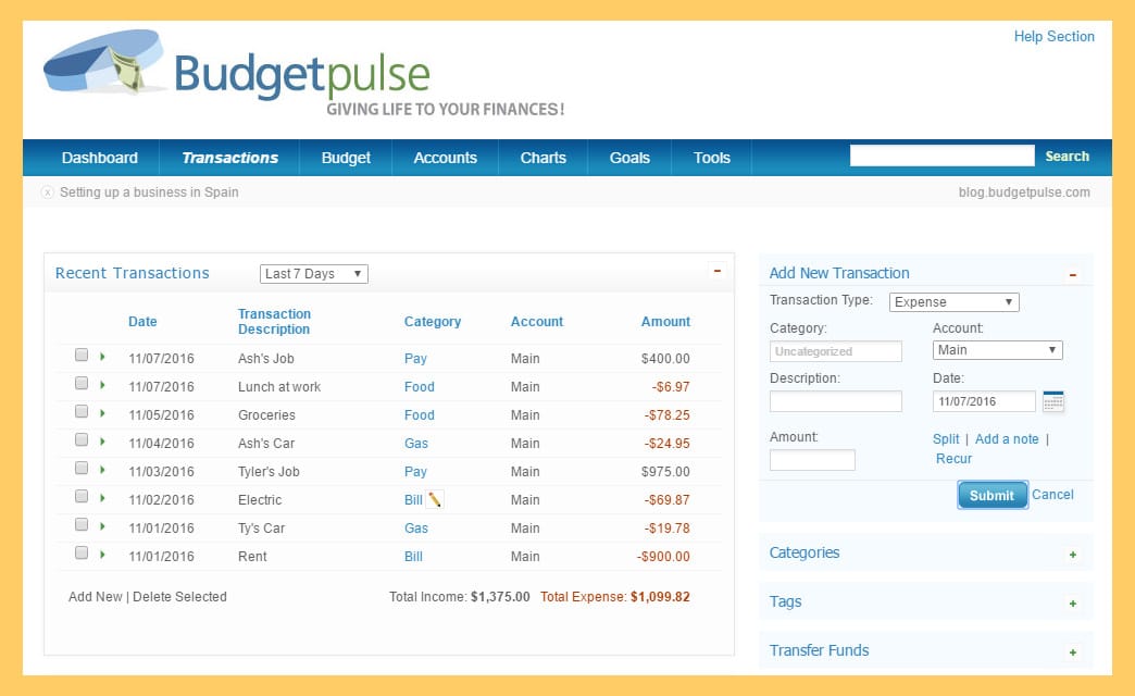 Personal and small business finance software